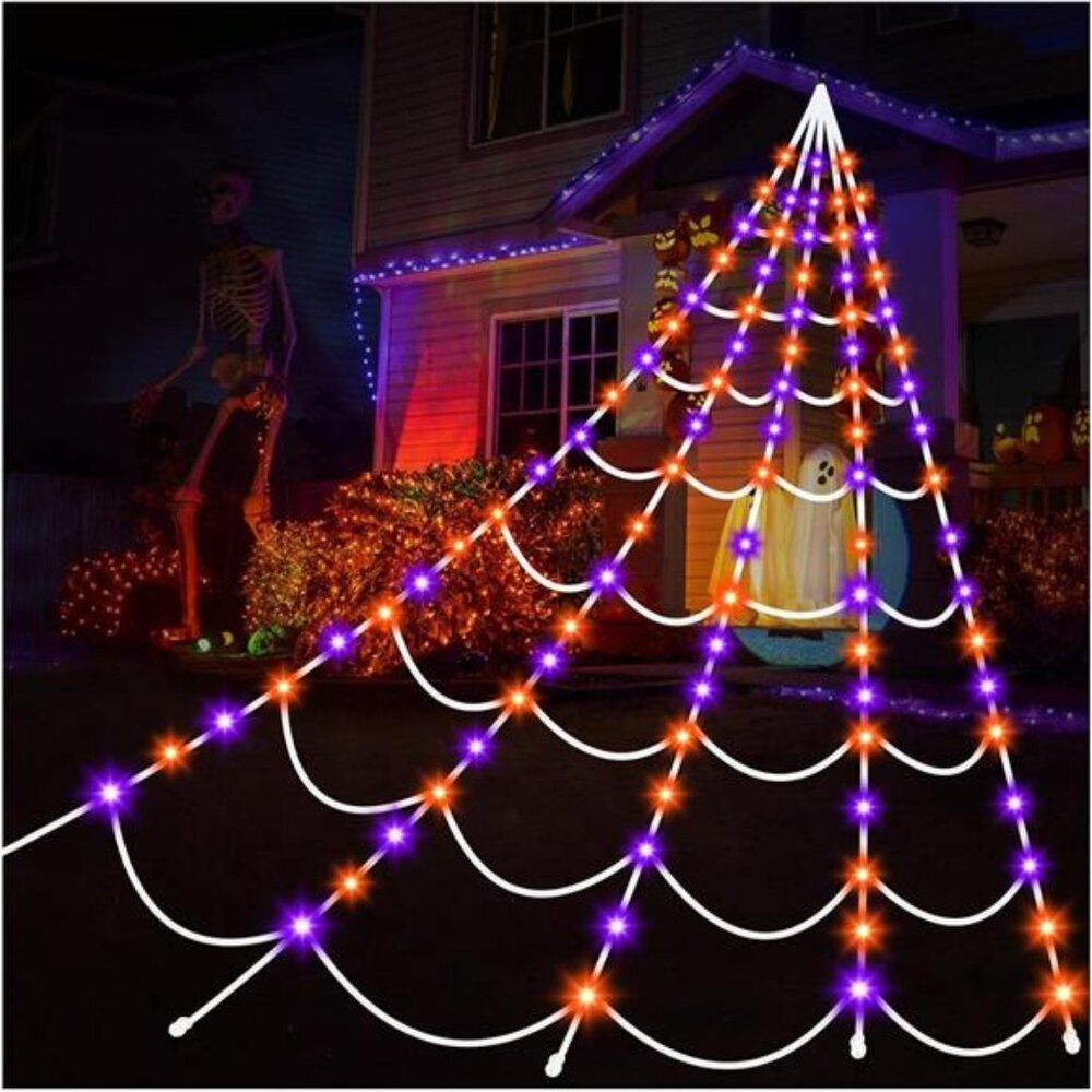 Halloween Decorations Outdoor Spiders WebLights:150 Purple&Orange LED LightDecor